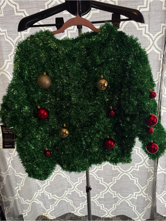 Tipsy Elves Sweaters - Tipsy Elves 1x Shiny Green Holiday Sweater with tinsel and Christmas balls new